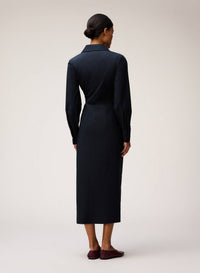 NAVY POPELINE COTTON STRETCH DRESS