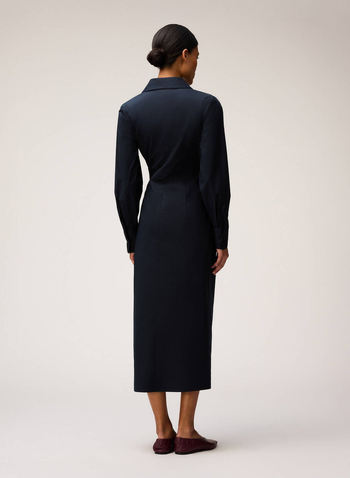 NAVY POPELINE COTTON STRETCH DRESS