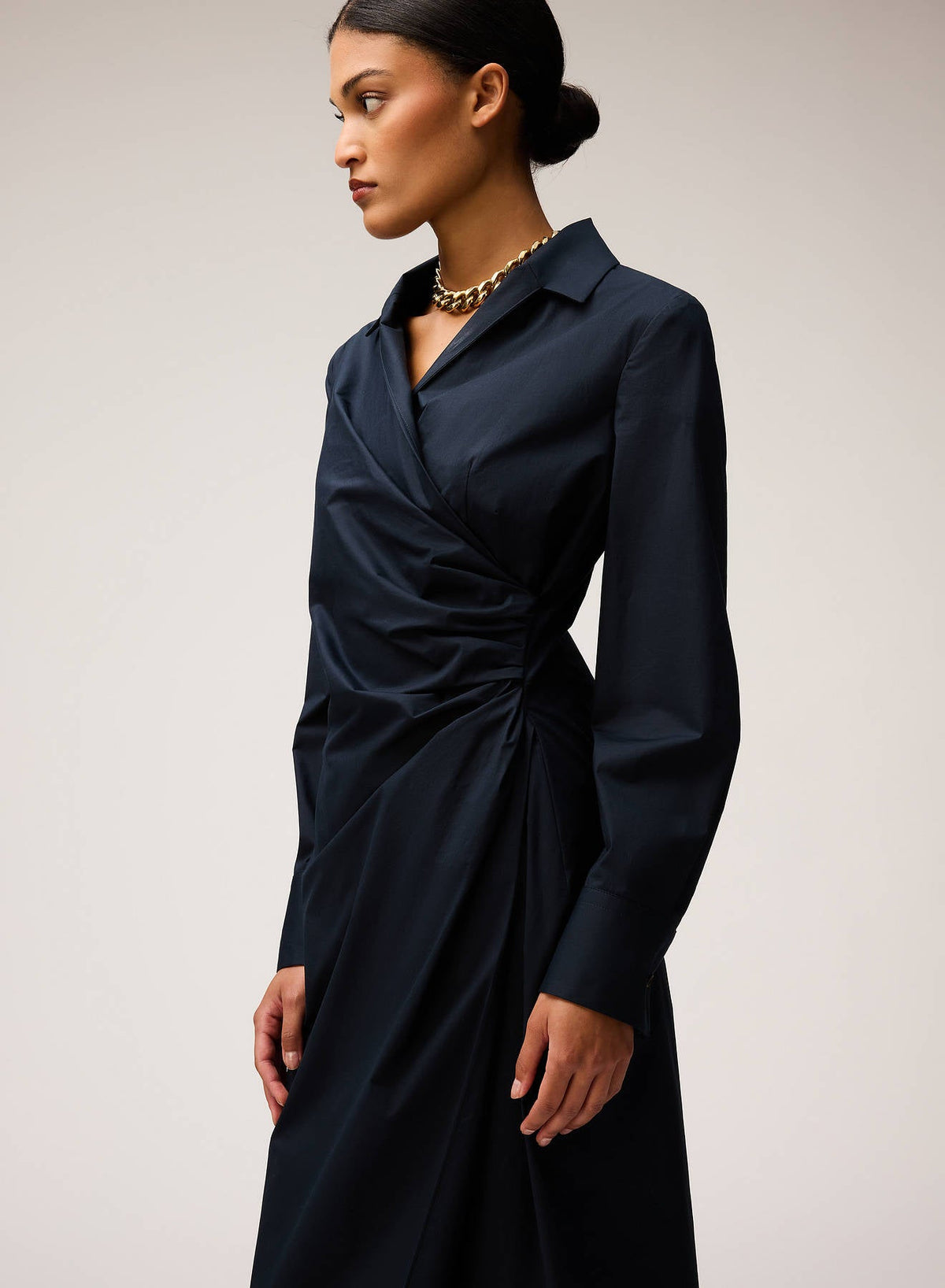 NAVY POPELINE COTTON STRETCH DRESS