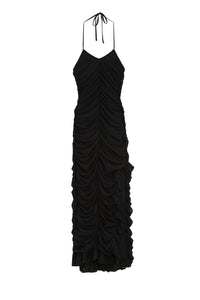 Robe froncée à dos nu en maille - Black