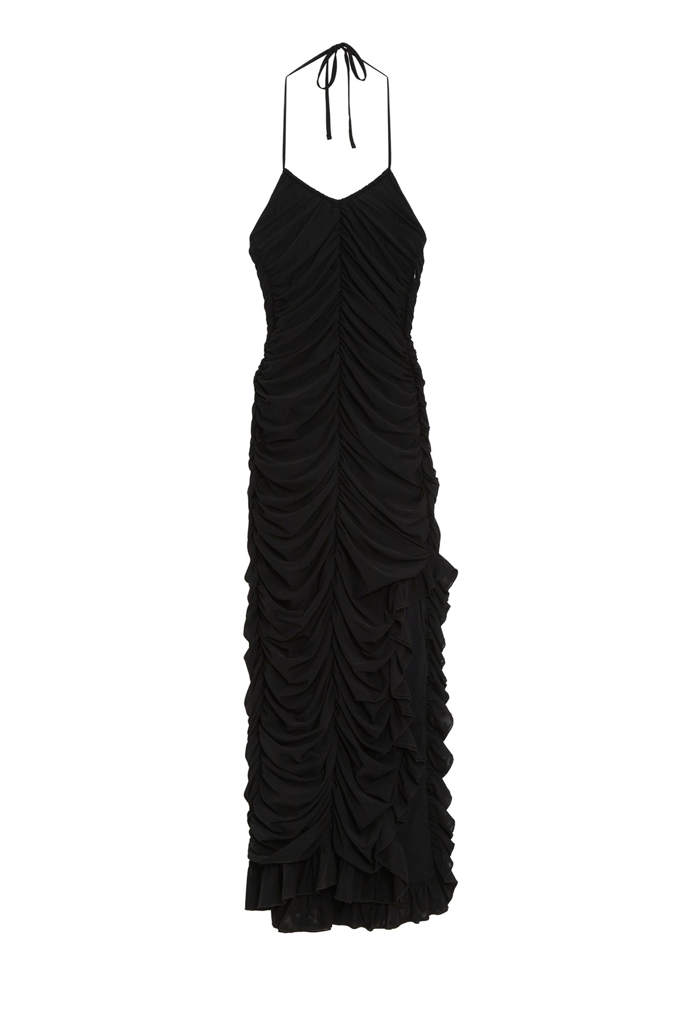 Robe froncée à dos nu en maille - Black