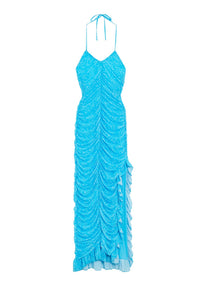 Robe froncée à dos nu en maille imprimé - Bachelor Blue