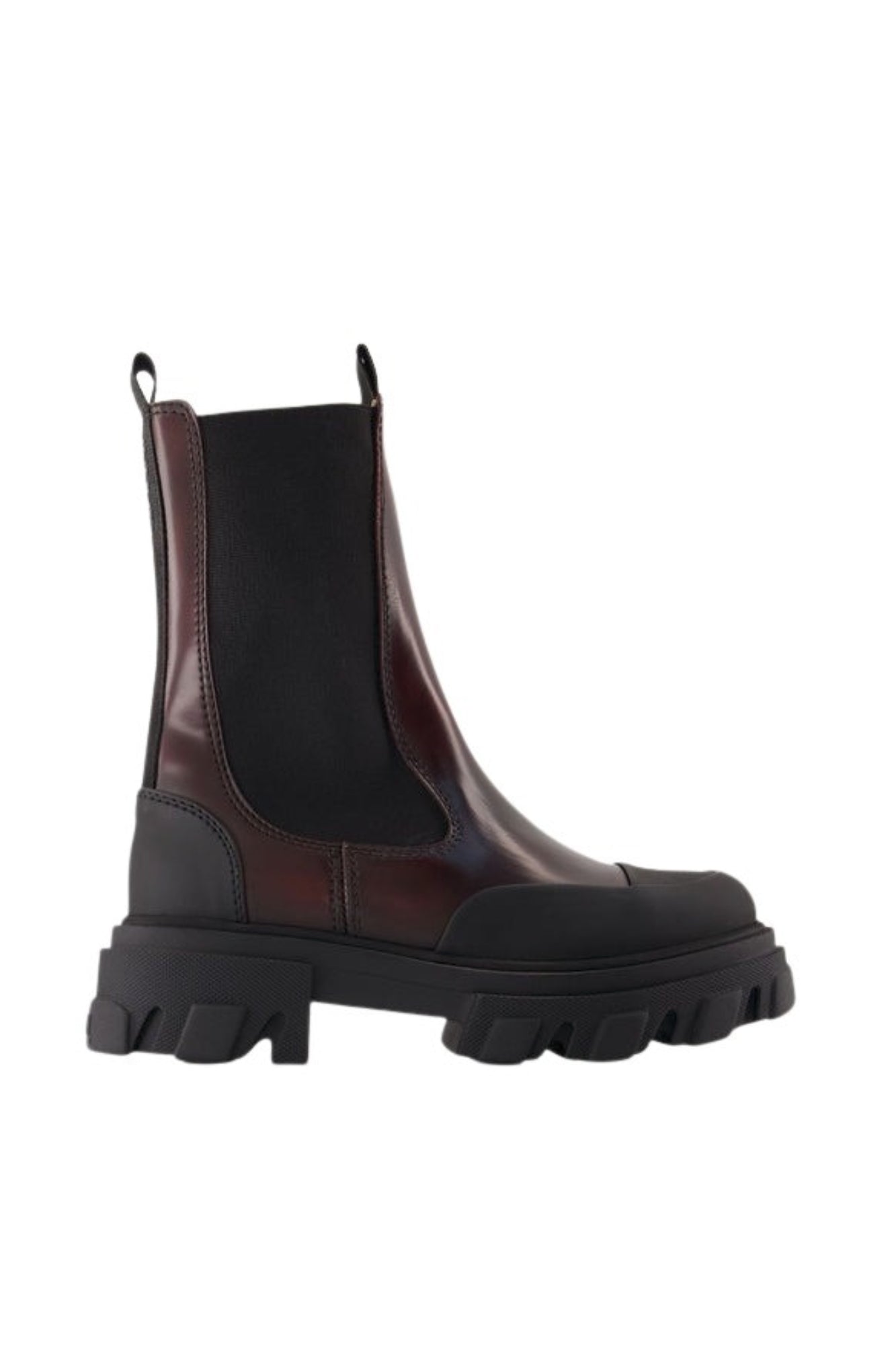Bottines Chelsea mi hautes à talons crantés - Black & Burgundy