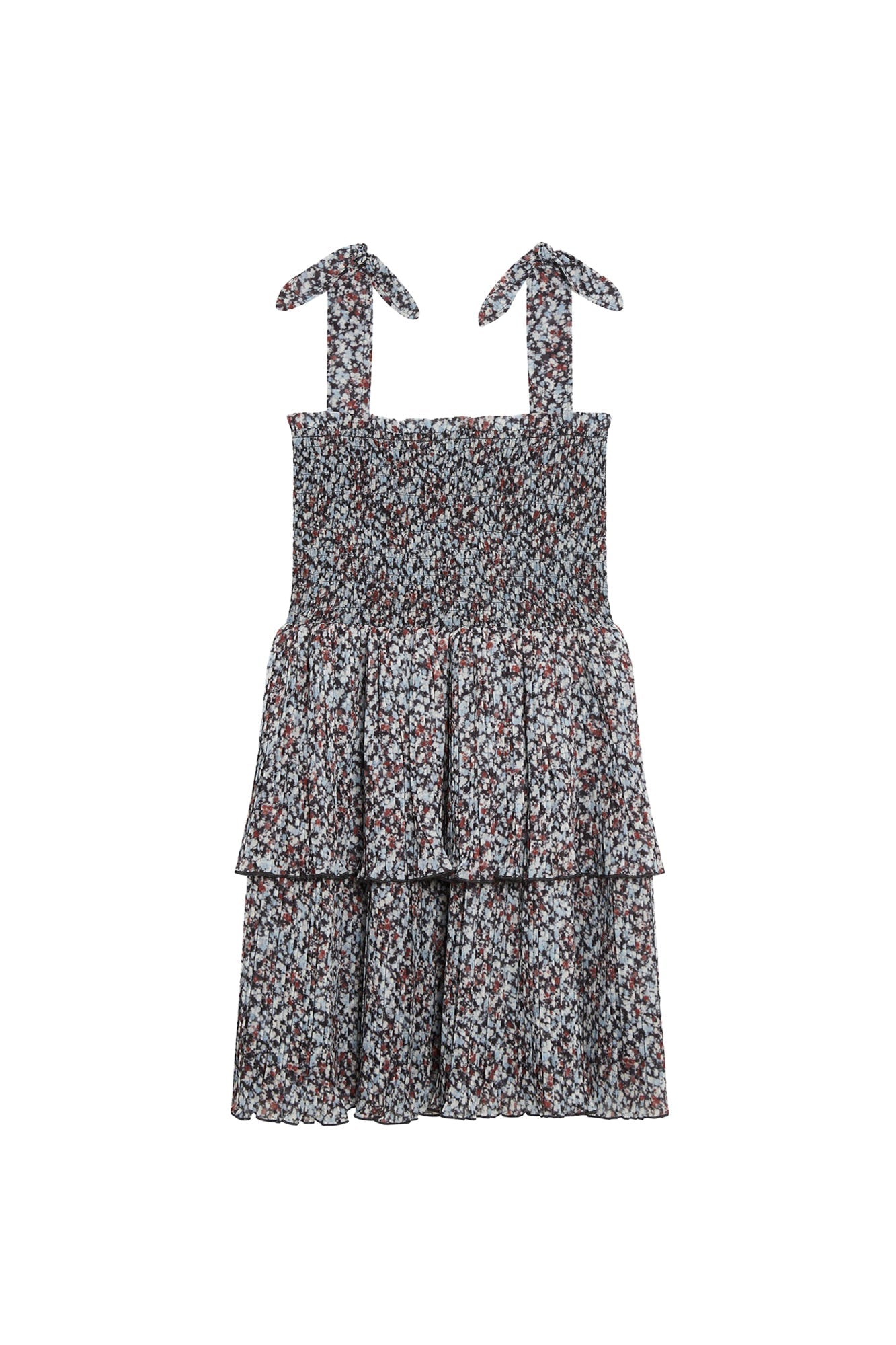 Robe courte smockée à bretelles en georgette - Phantom