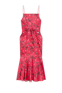 Printed satin midi dress - Raspberry Wine