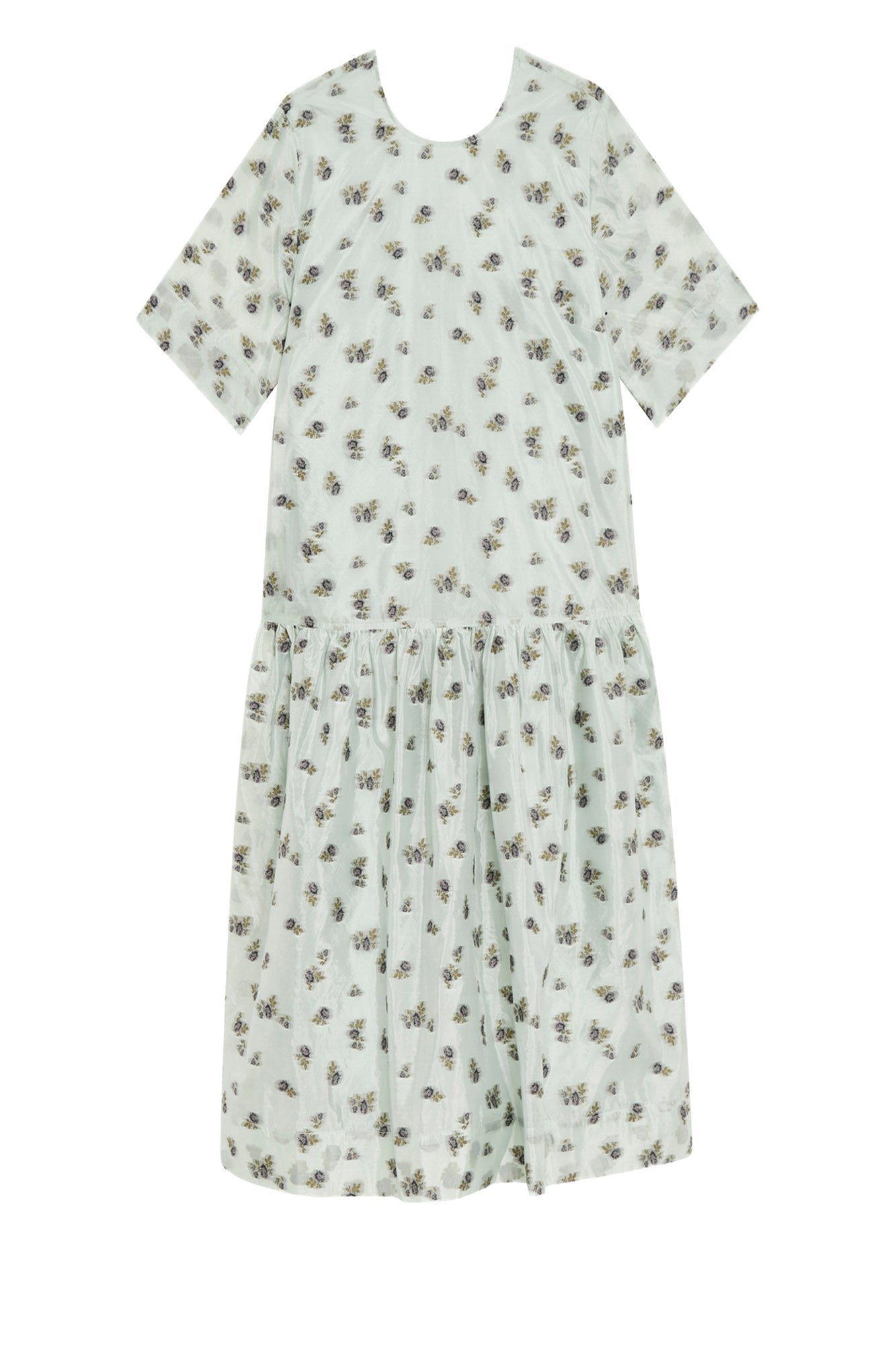 Robe midi en organza jacquard dos nu - Aqua Foam