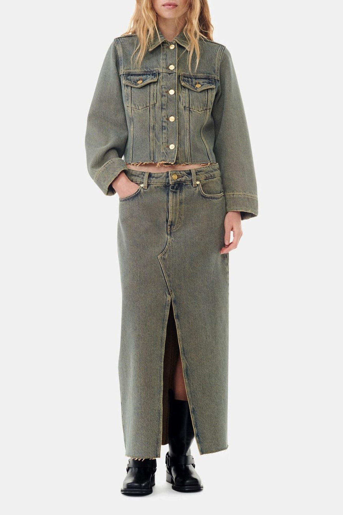 Jupe longue fendue en denim - Shitake