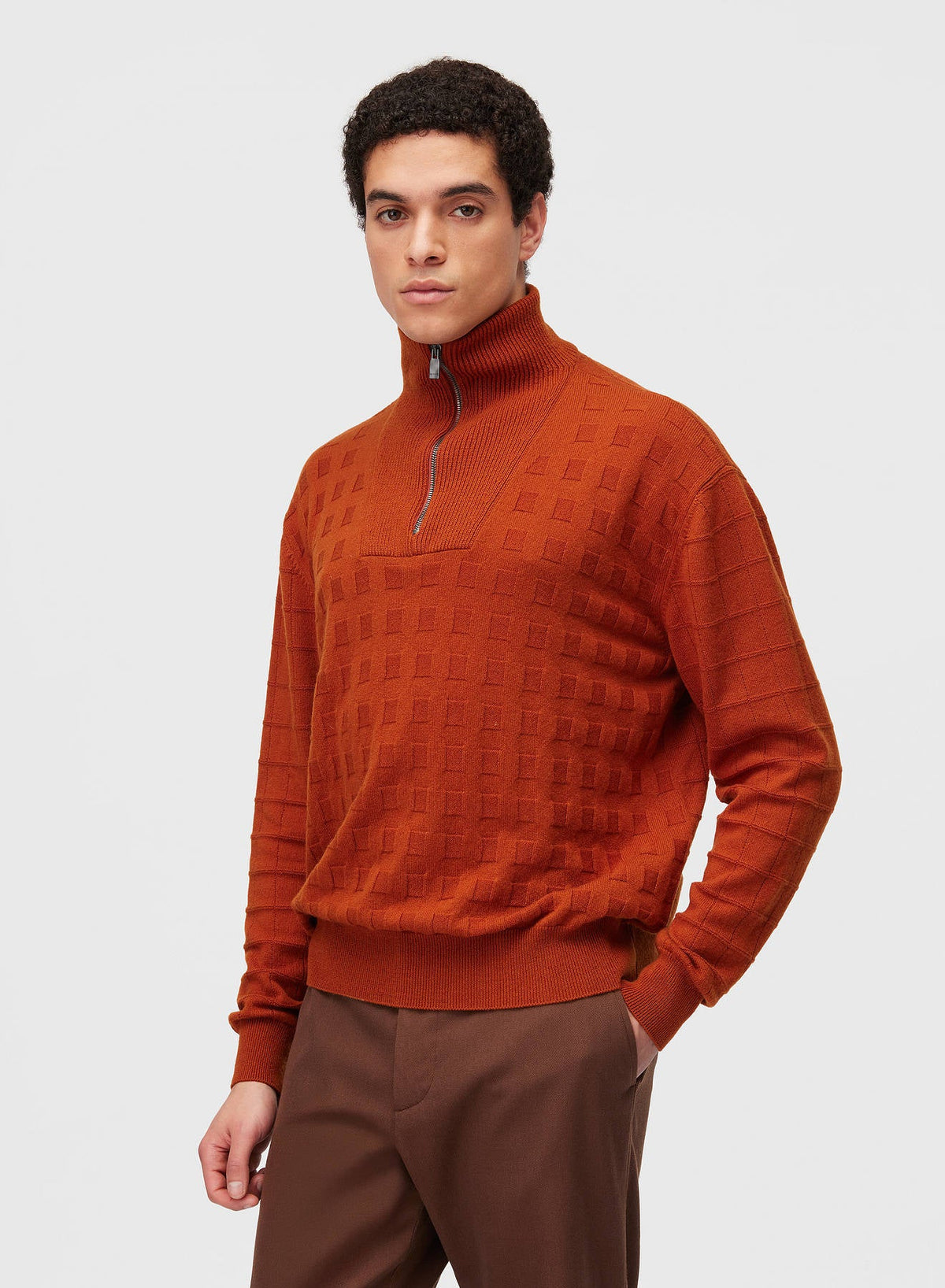 CLAY WINDOW ZIP UP MOCKNECK