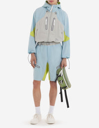 Maison Kitsuné x And Wander Hooded Jacket - Blue Green Block