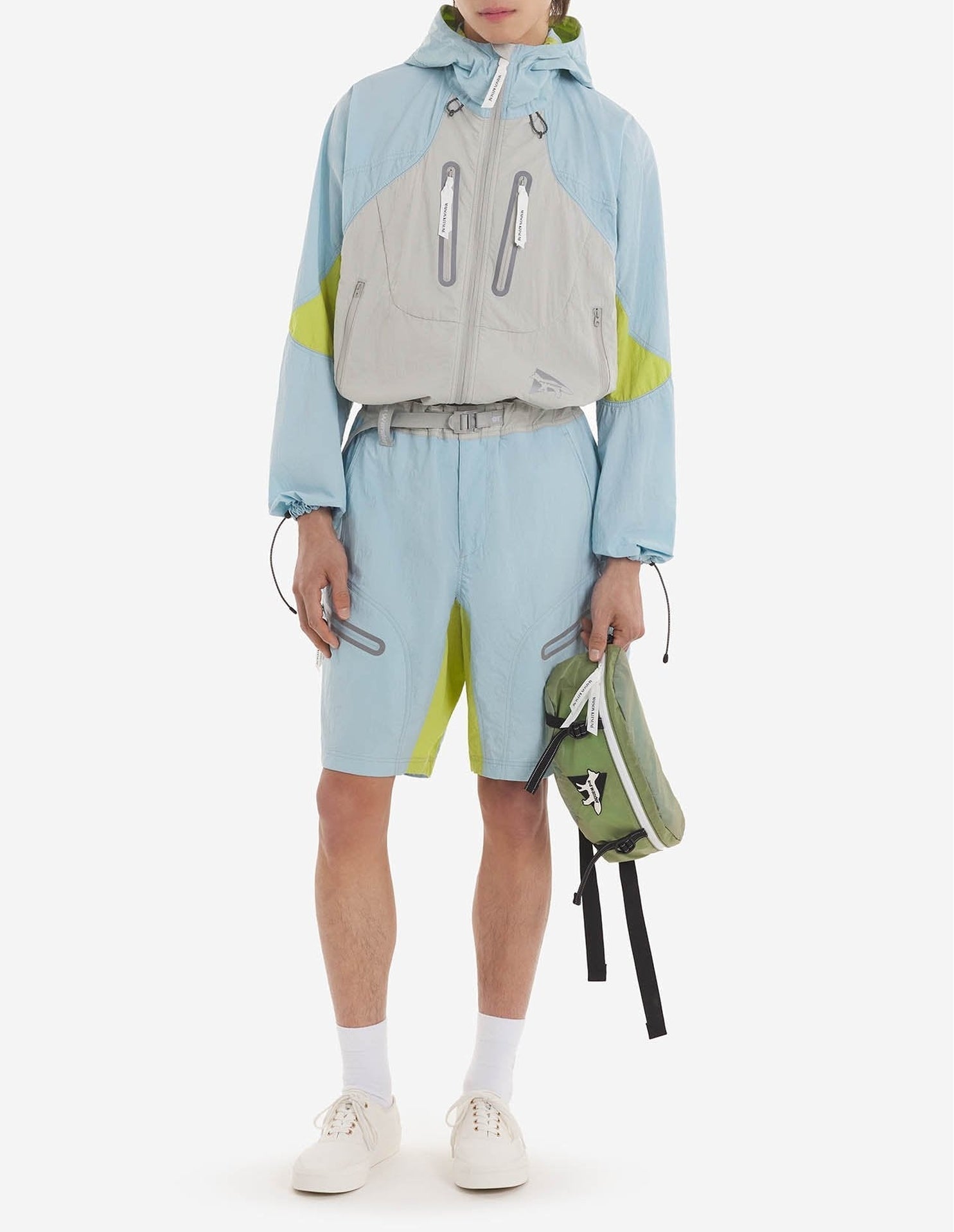 Maison Kitsuné x And Wander Hooded Jacket - Blue Green Block