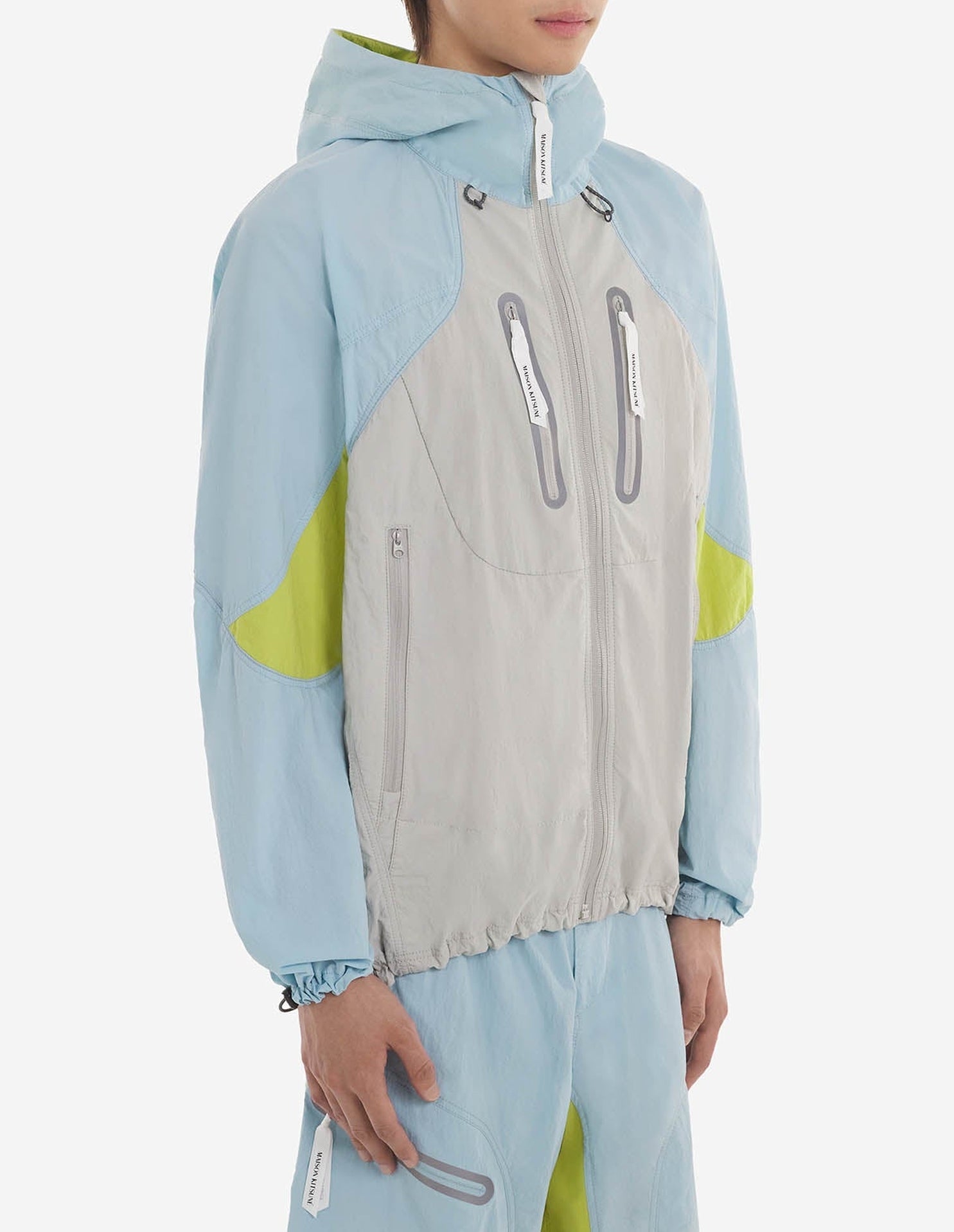 Maison Kitsuné x And Wander Hooded Jacket - Blue Green Block