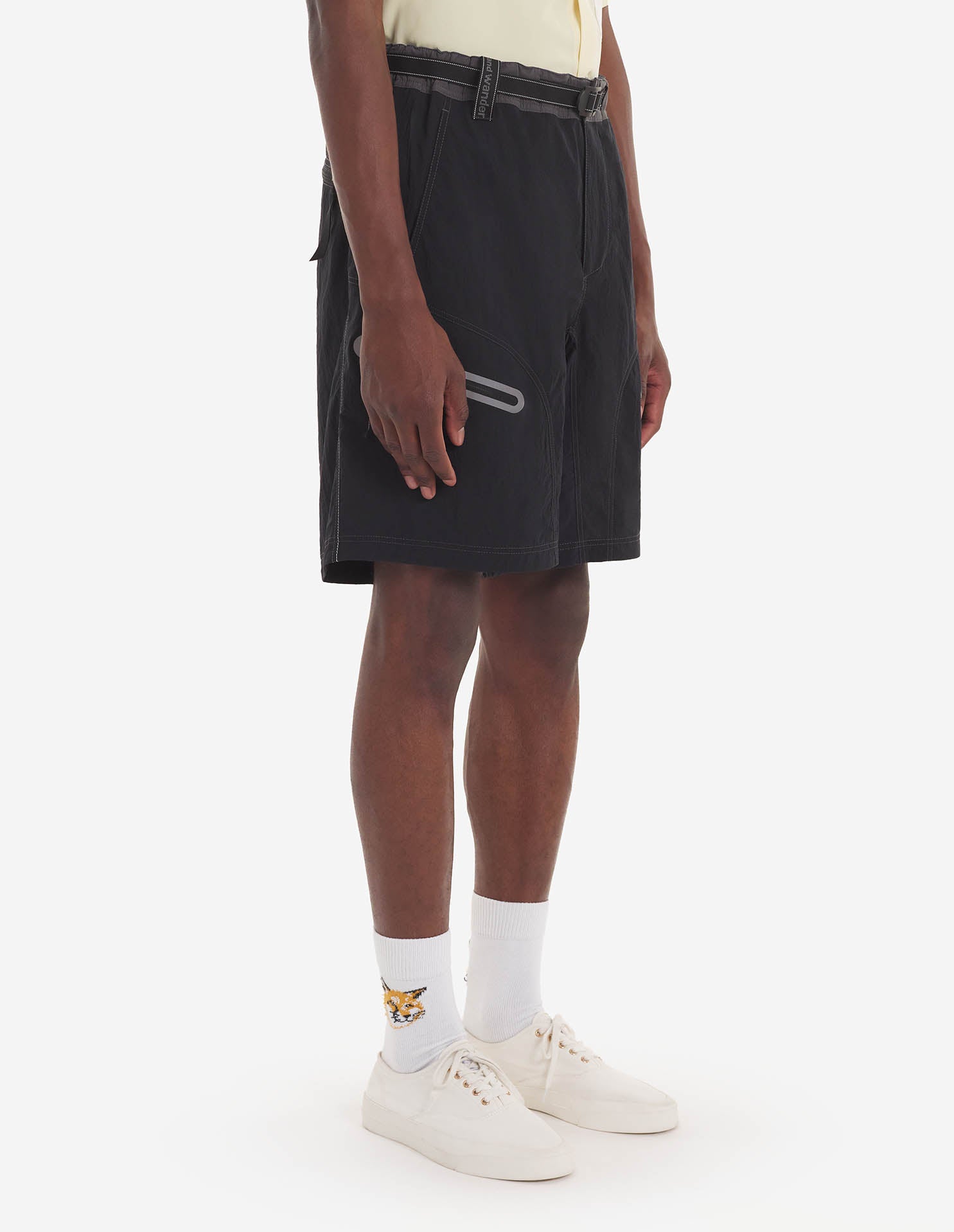 Maison Kitsuné x And Wander Shorts - Grey Blue Block