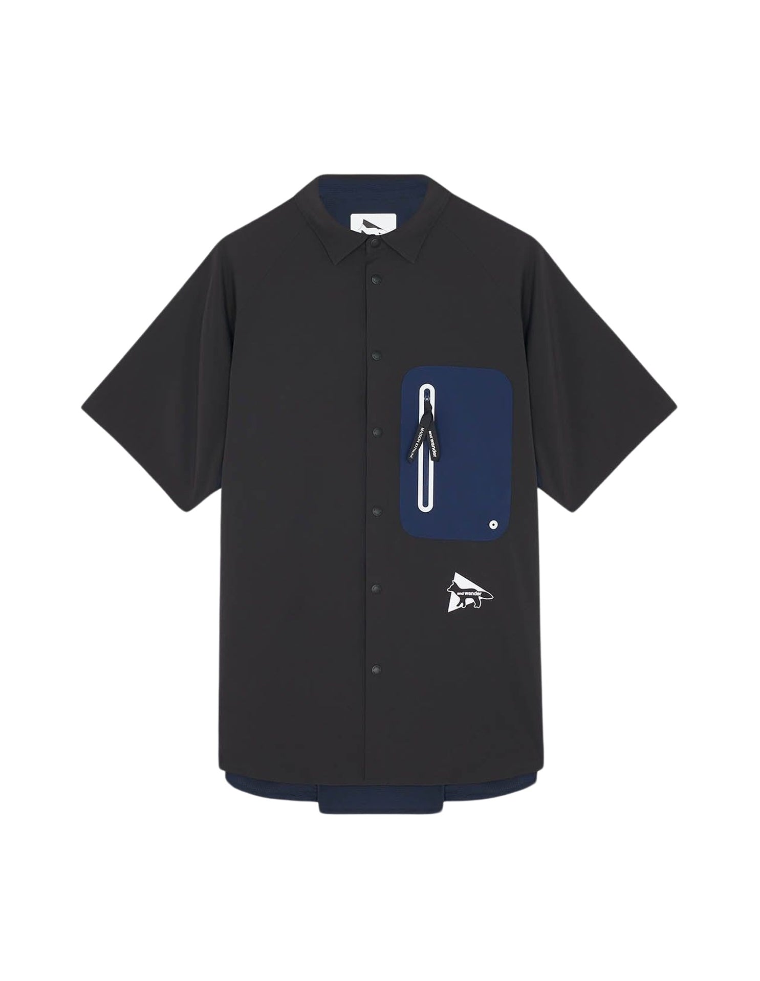 Maison Kitsuné x And Wander Shirt - Grey Blue Block