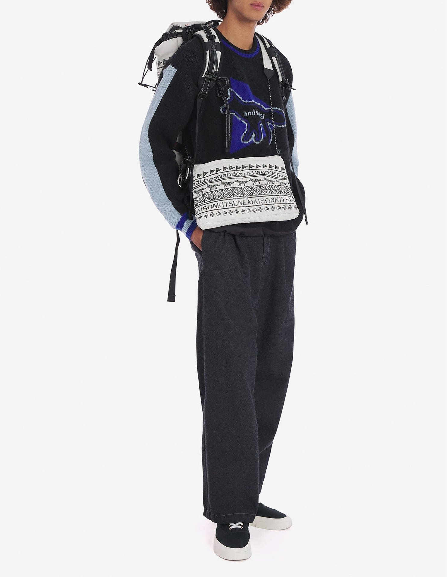 Maison Kitsuné x And Wander Wool Sweater - Black