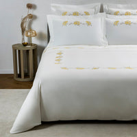 Bed linen set 4 pcs Peonia embroidery in cotton - Milk & Citrine green
