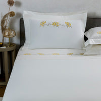 Duvet cover Peonia embroidery in cotton - Milk & Citrine Green