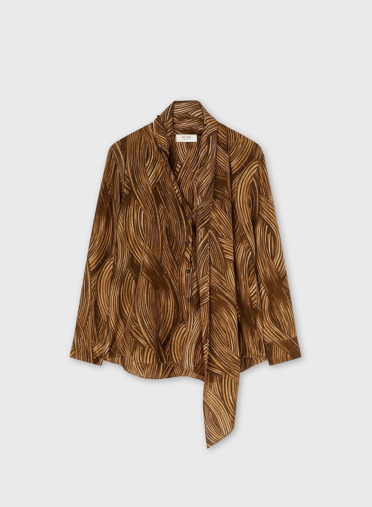 CAMEL PRINTED SILK SCARF DETAIL BLOUSE