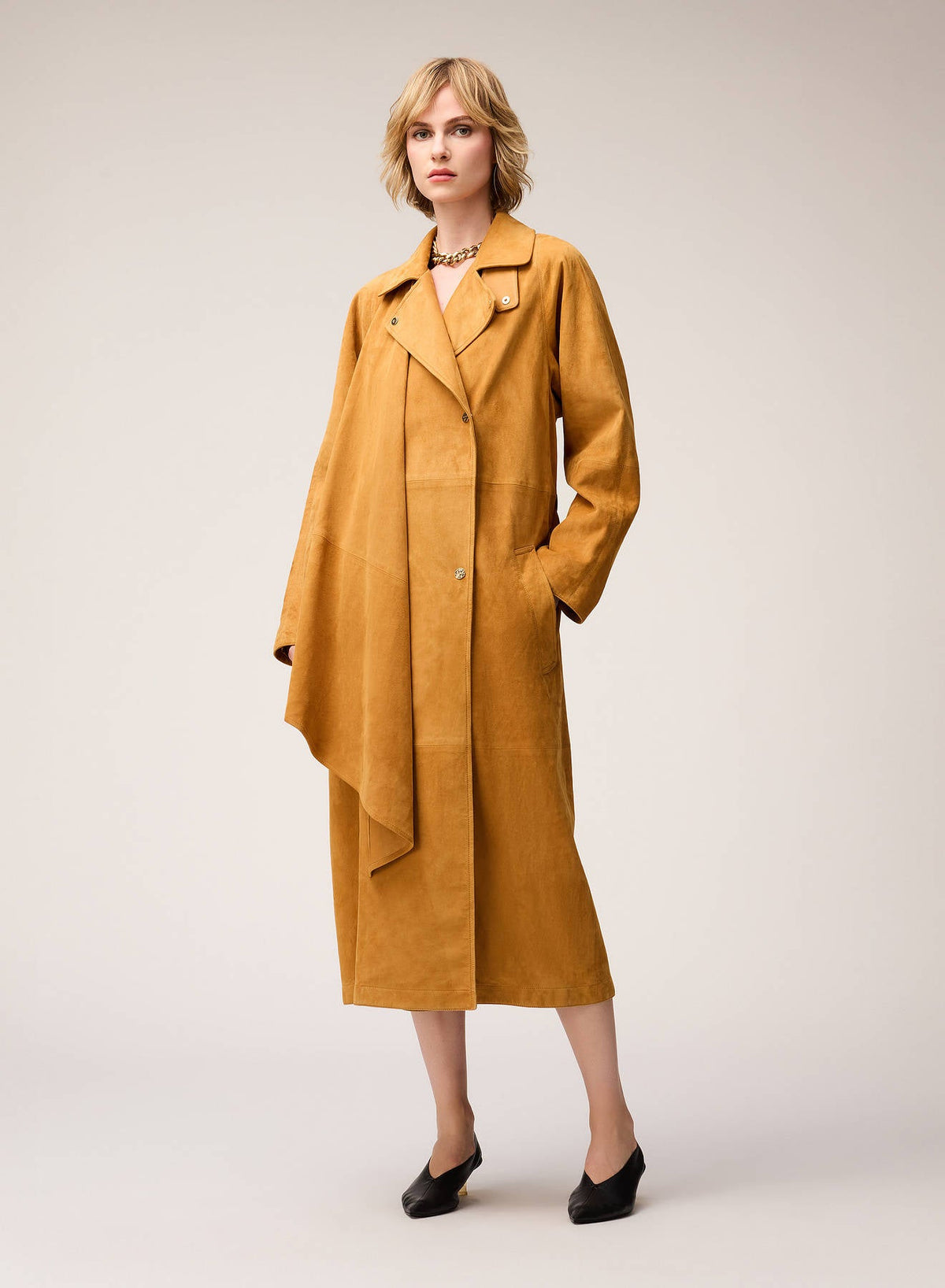 CORN SCARF DETAIL SUEDE TRENCH
