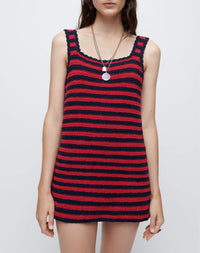 Mini robe en crochet 70's - Red Navy Multicolor