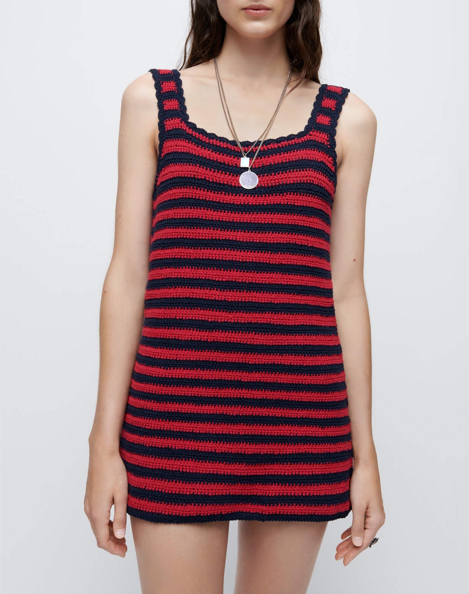 Mini robe en crochet 70's - Red Navy Multicolor