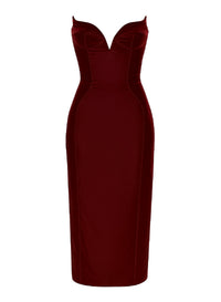BLOOD RED // red signature strapless velvet gown