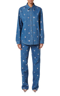 Triple Heart rhinestone shirt - Blue
