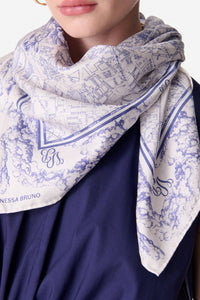 RECO : 90 // Foulard Endy en soie - Blanc & Bleu