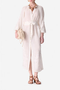 Robe longue ceinturée - Écru