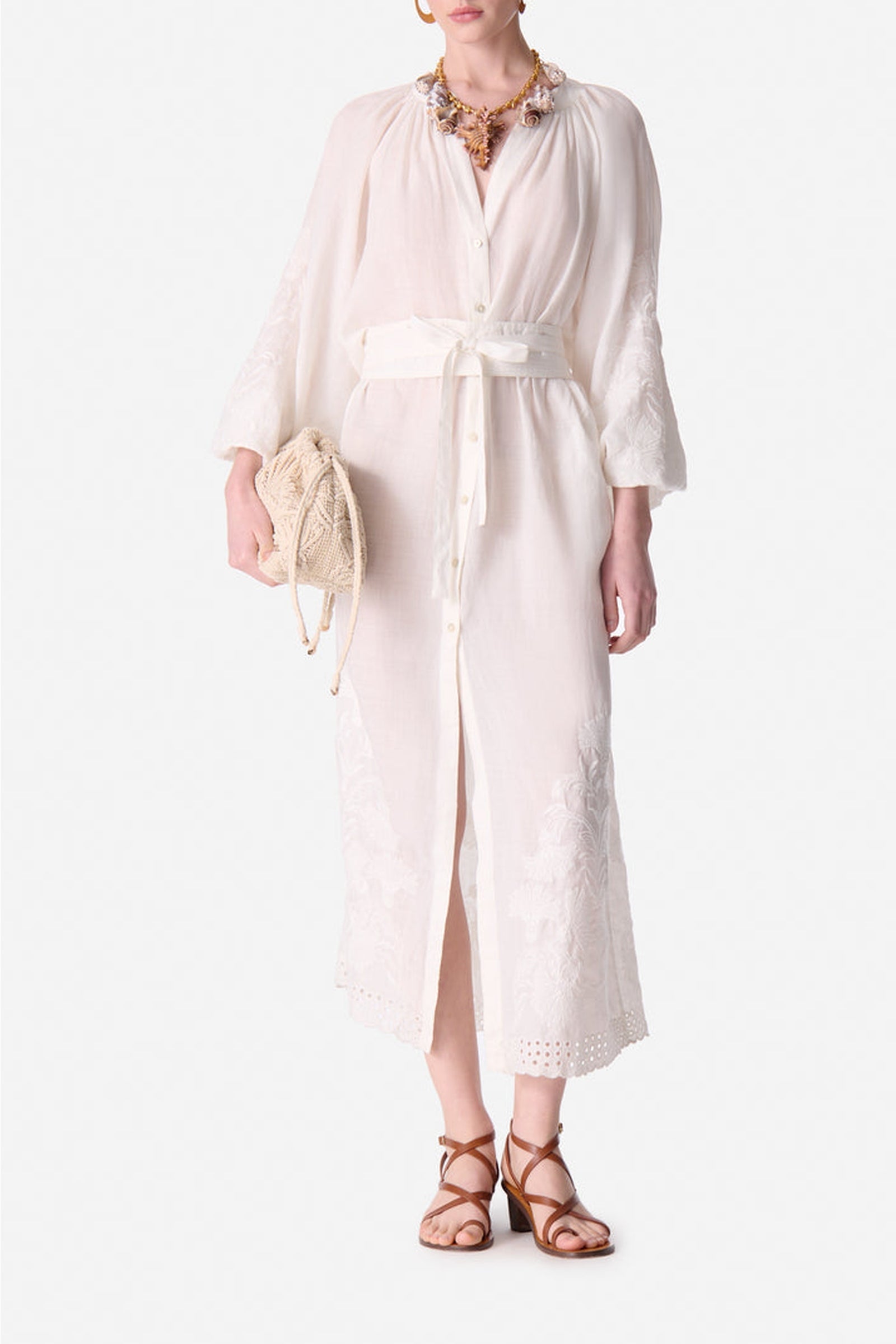 Robe longue ceinturée - Écru