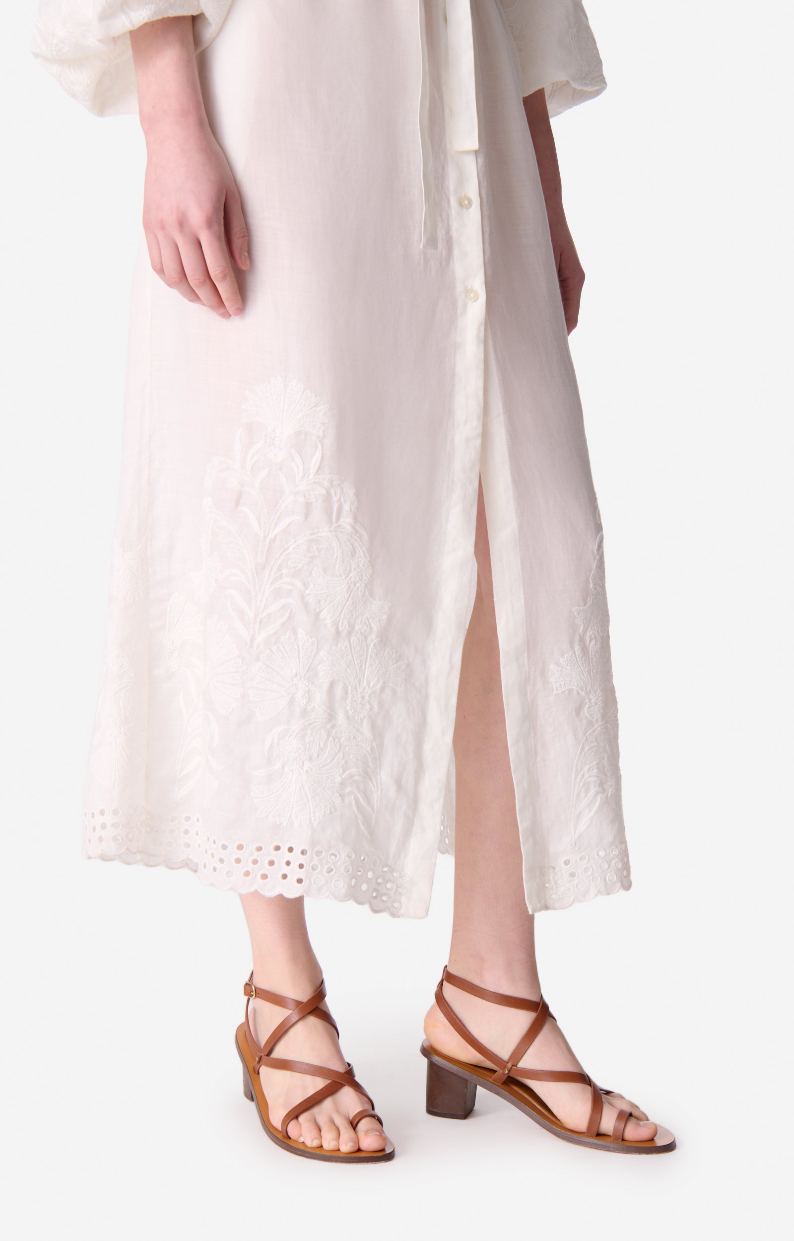 Robe longue ceinturée - Écru