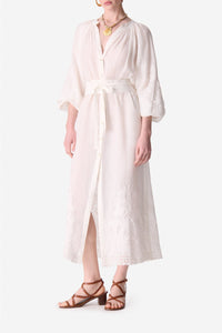 Robe longue ceinturée - Écru