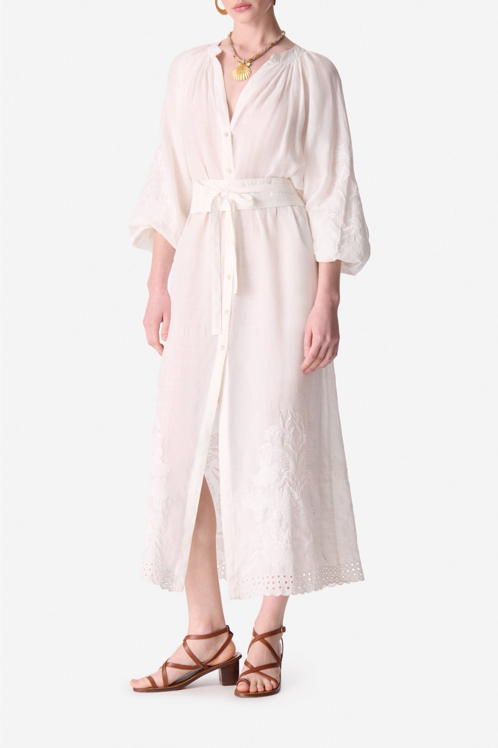 Robe longue ceinturée - Écru