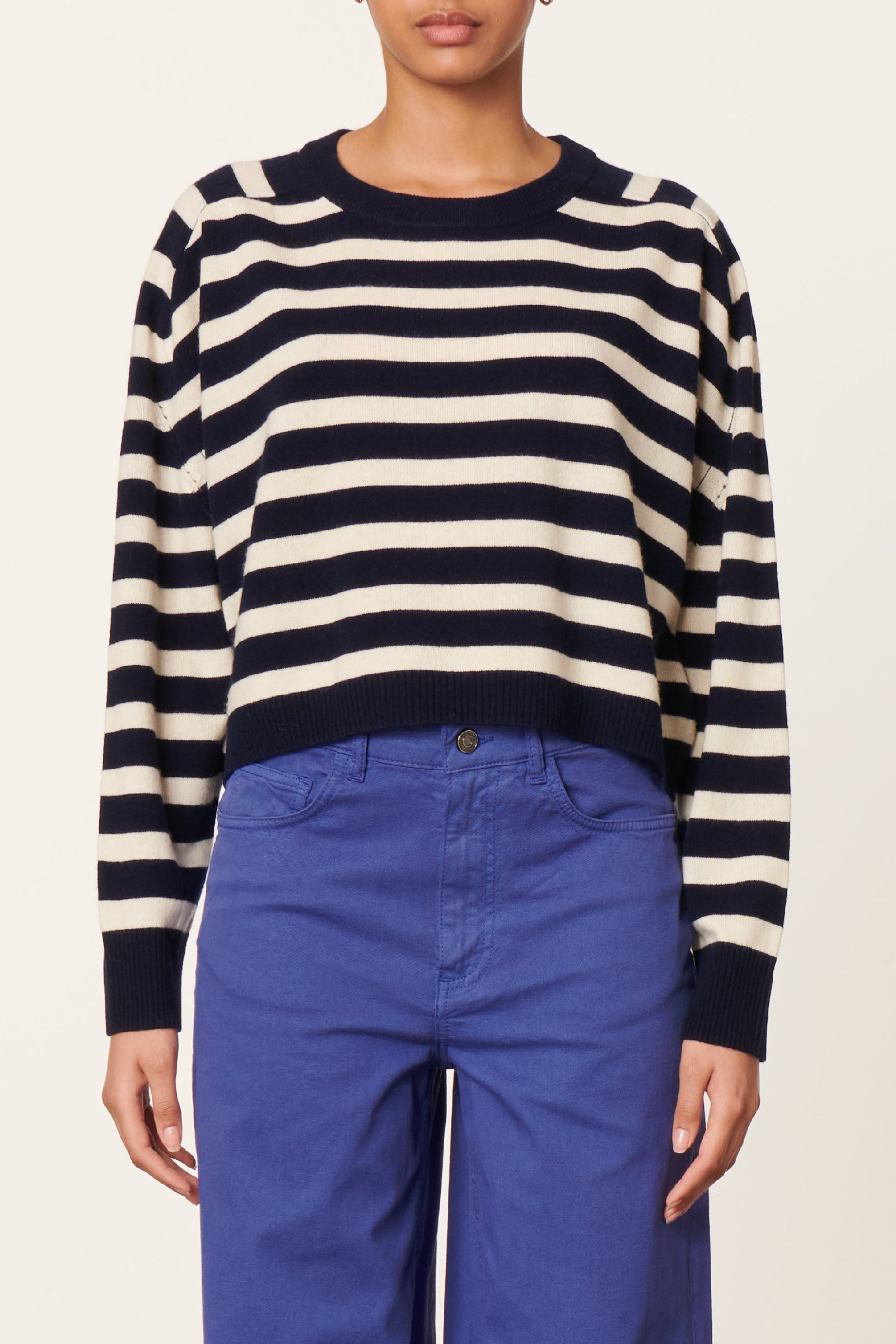 Pull Eglantine en laine - Marine & Écru