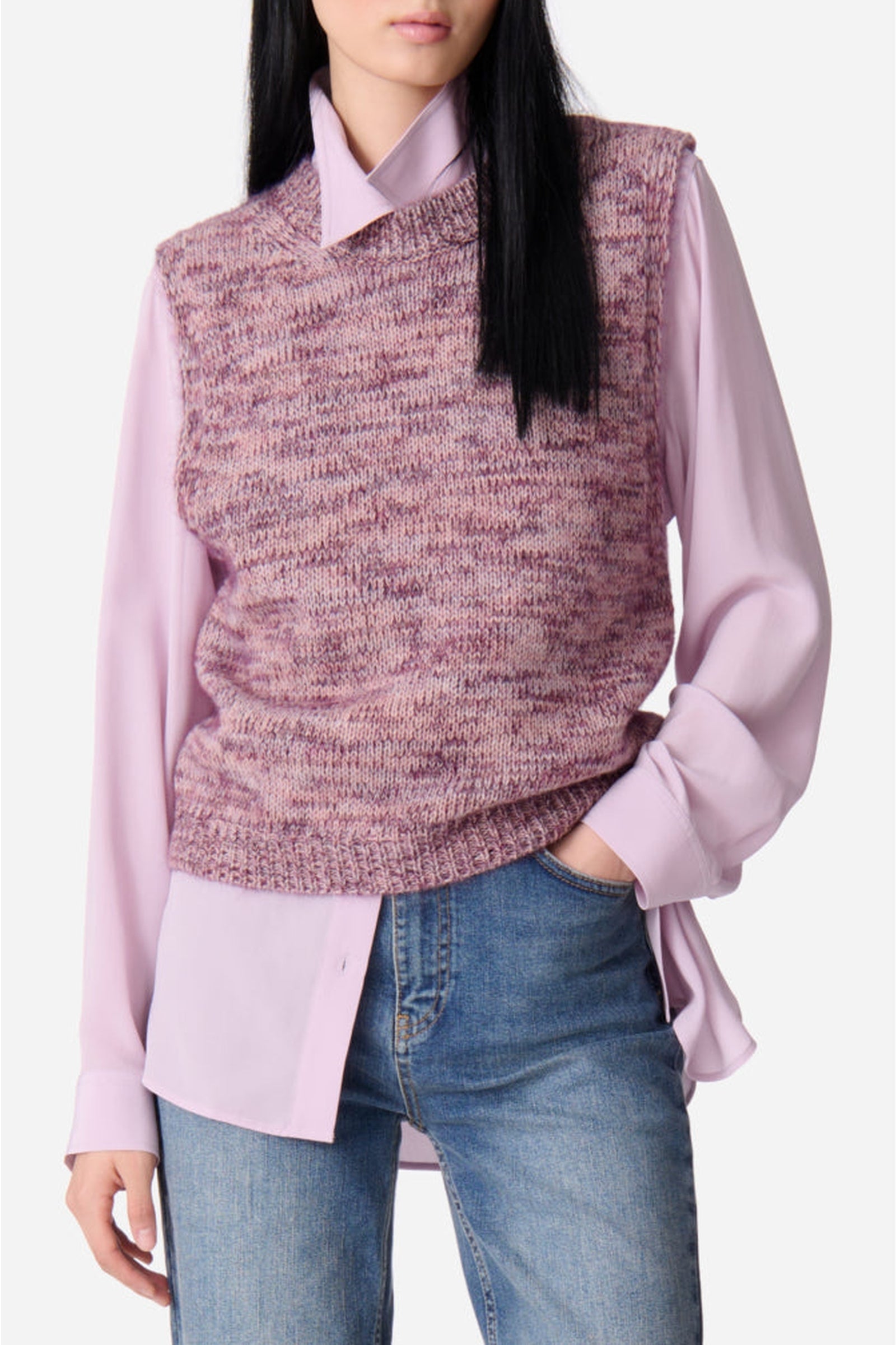 Pull sans manches Eloise en laine - Lilas