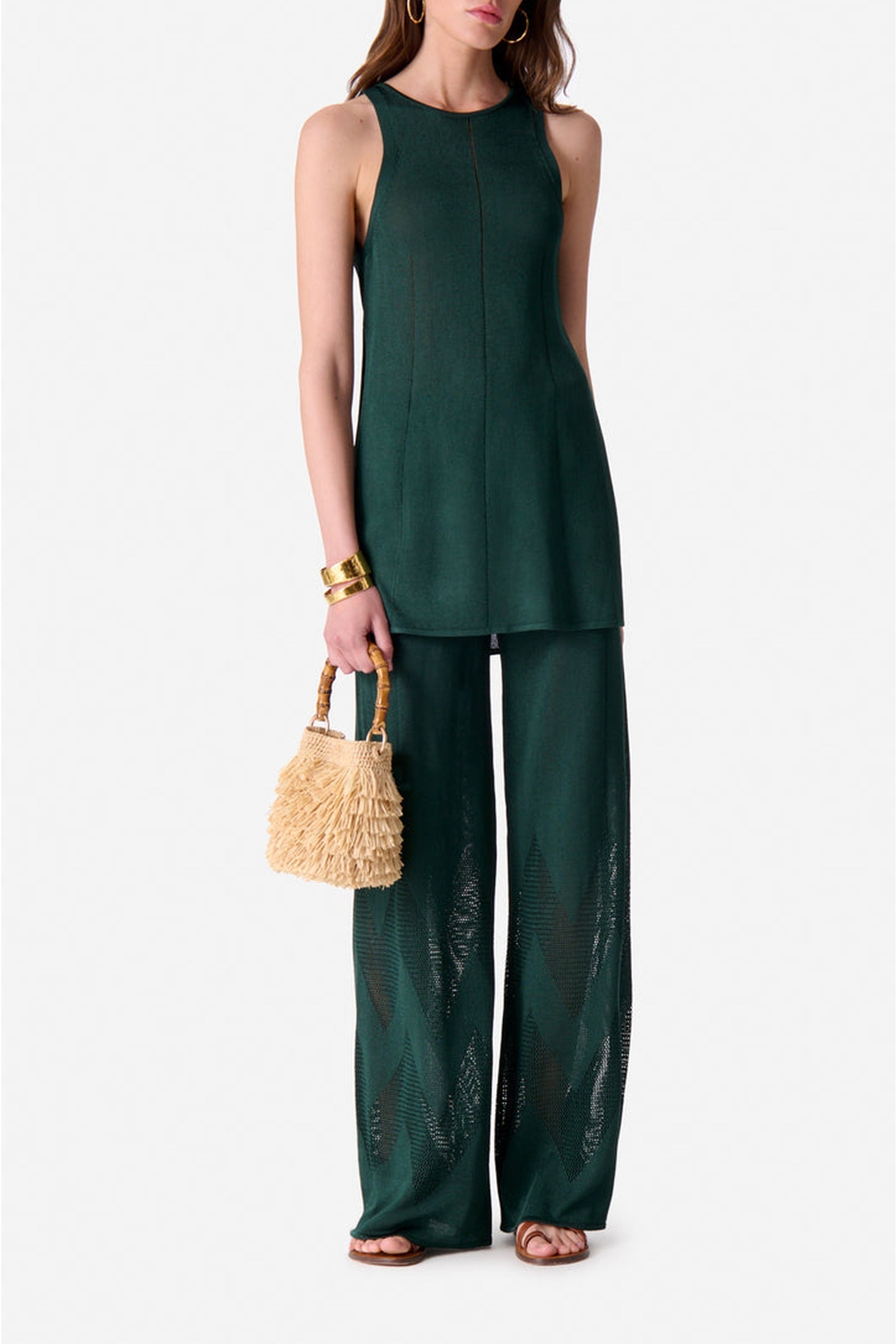 Pantalon large à détails ajourés - Vert Bouteille
