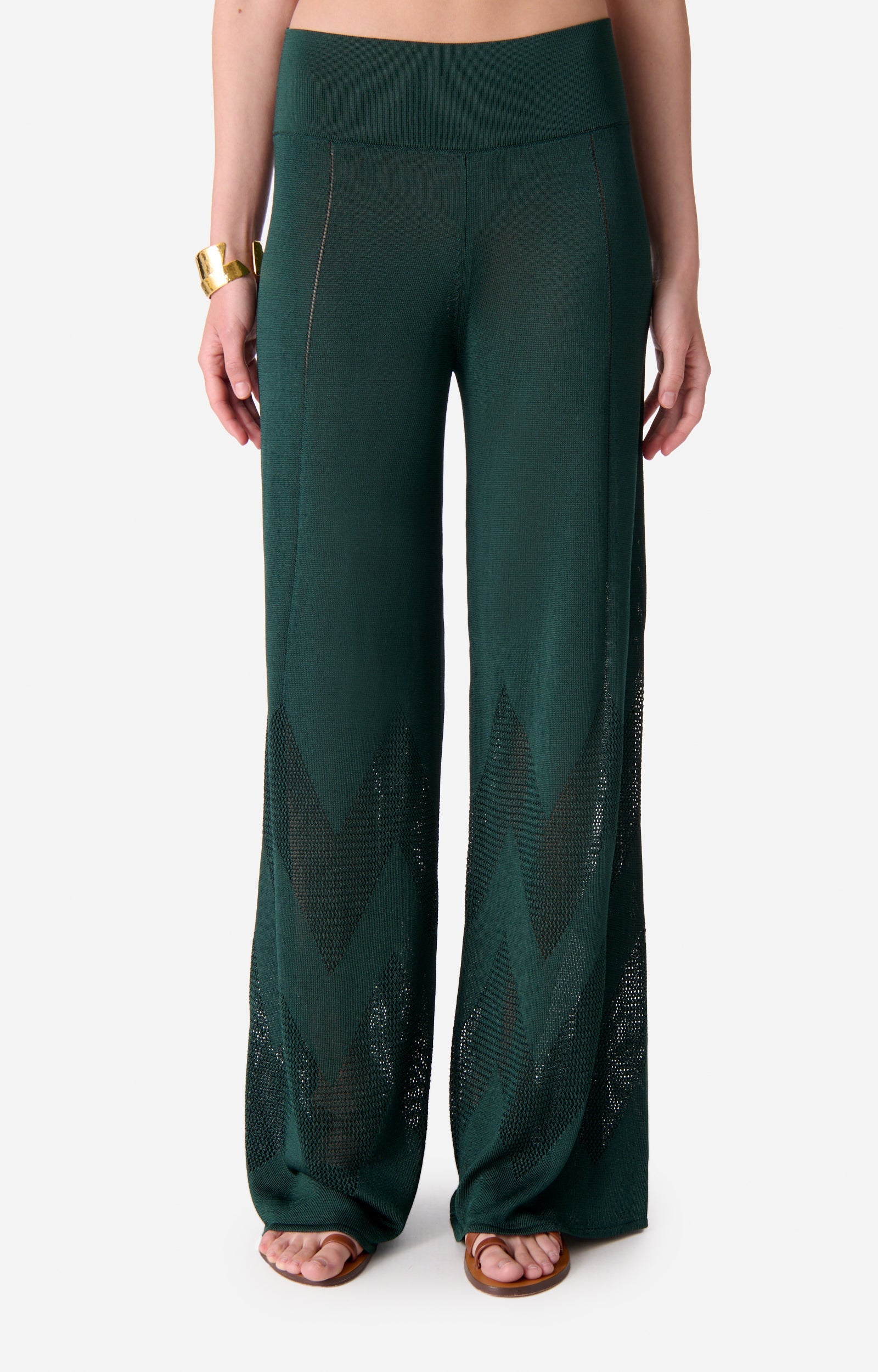 Pantalon large à détails ajourés - Vert Bouteille