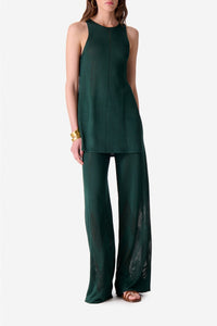 Pantalon large à détails ajourés - Vert Bouteille