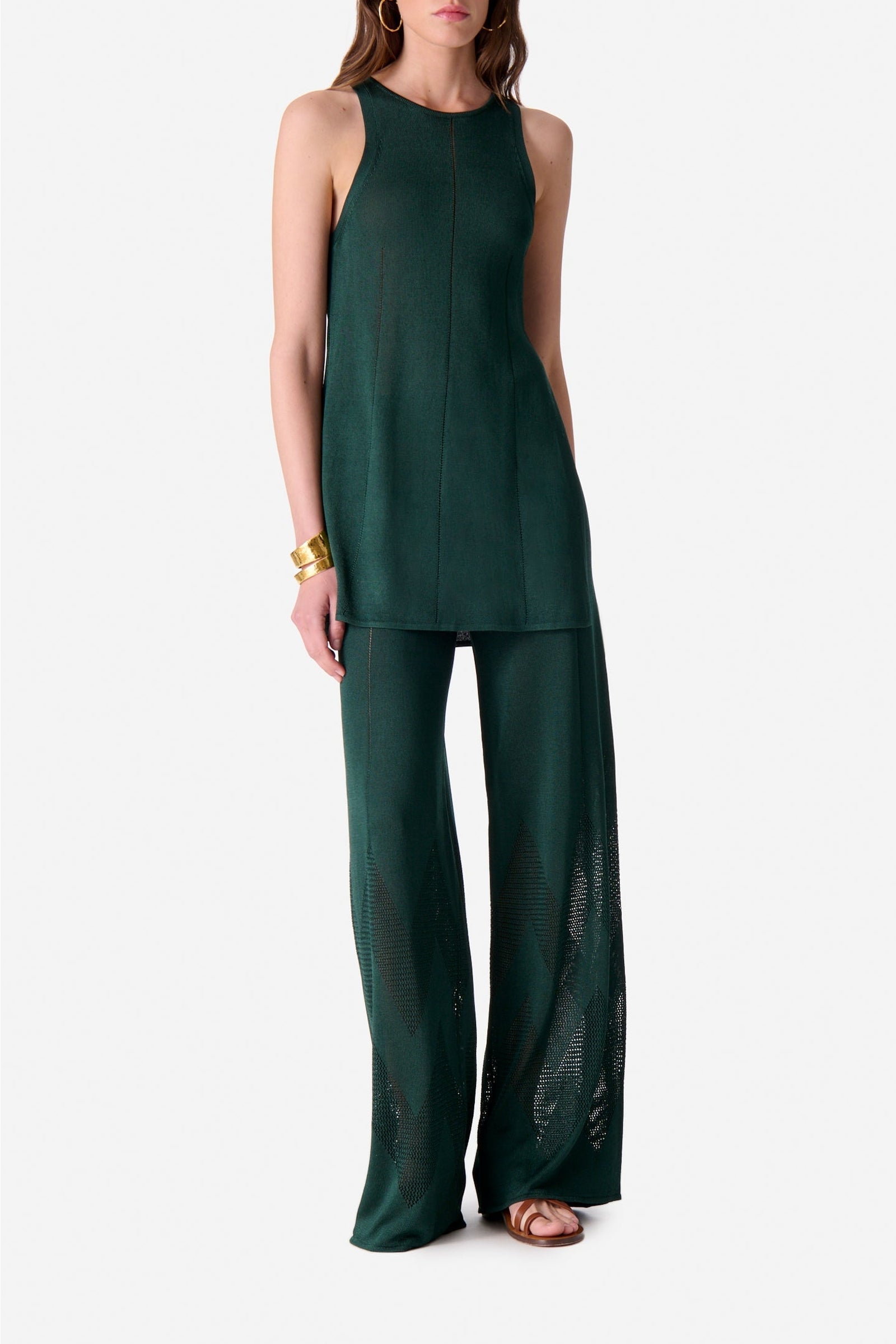 Pantalon large à détails ajourés - Vert Bouteille