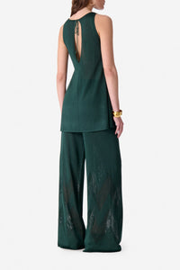 Pantalon large à détails ajourés - Vert Bouteille