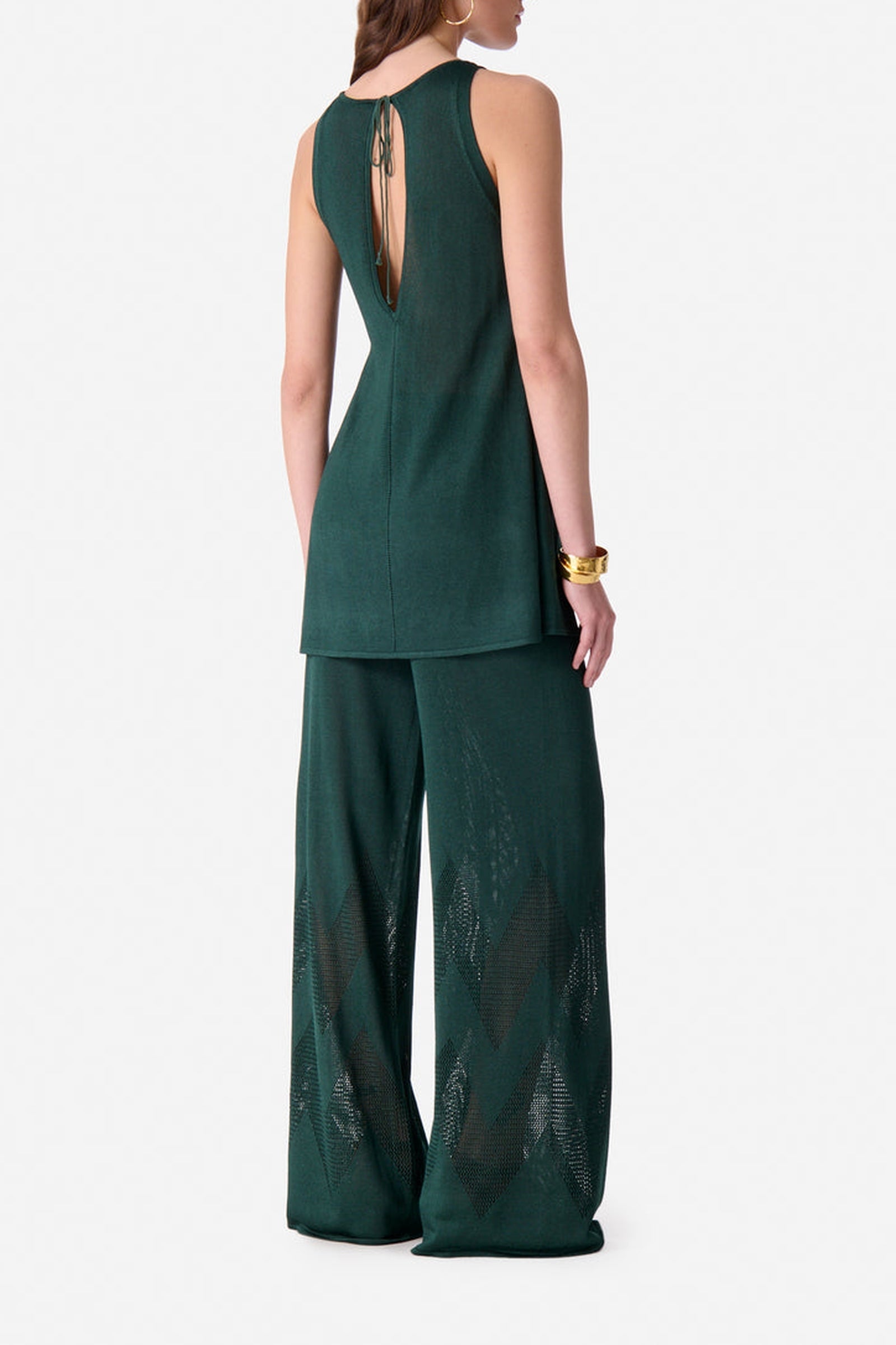 Pantalon large à détails ajourés - Vert Bouteille