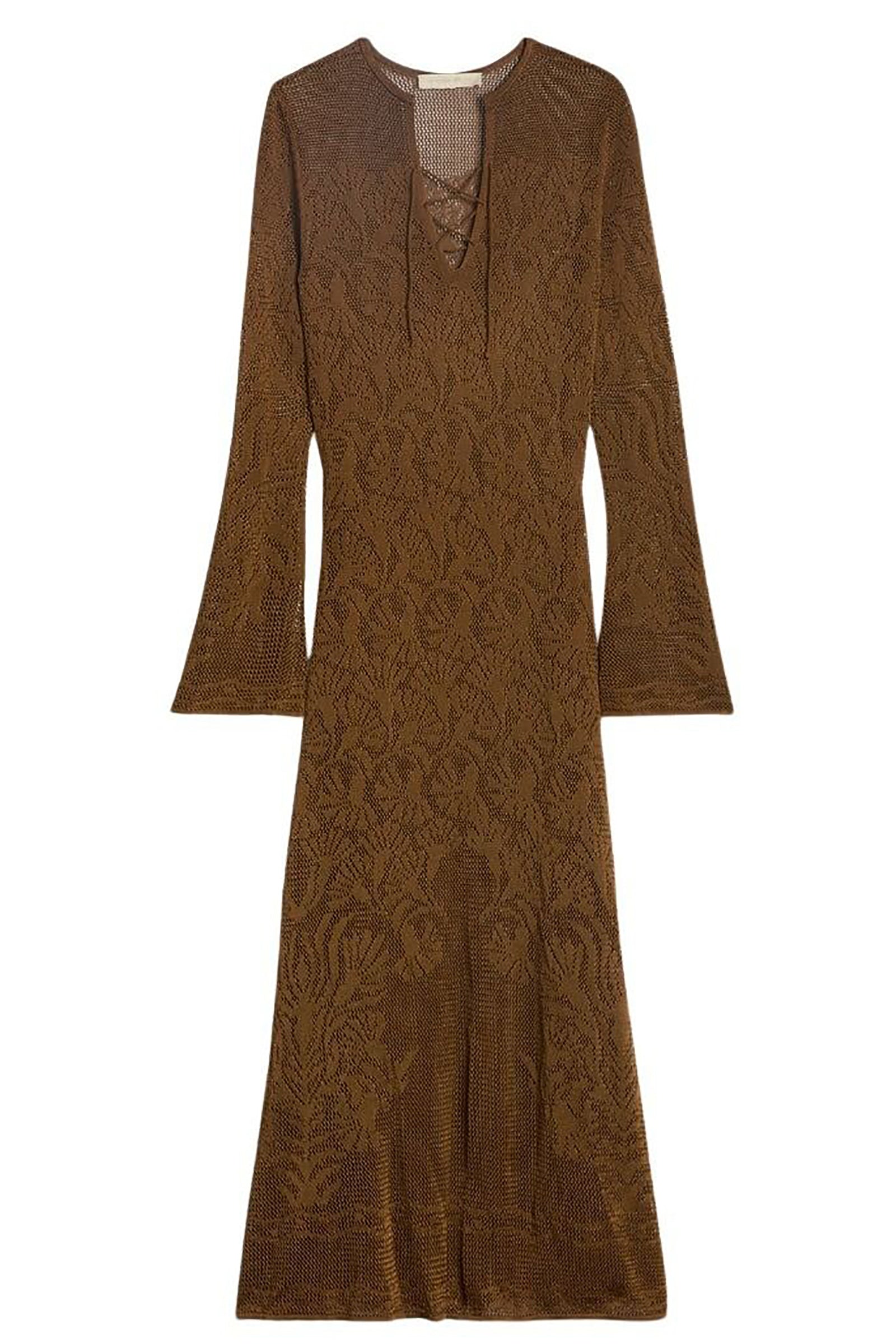 Robe longue ajourée - Brun