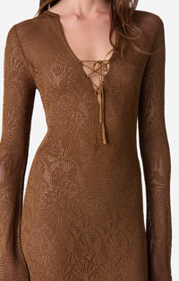 Robe longue ajourée - Brun
