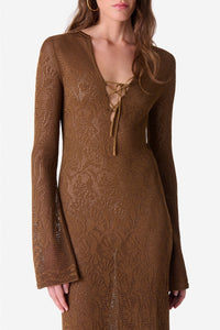 Robe longue ajourée - Brun