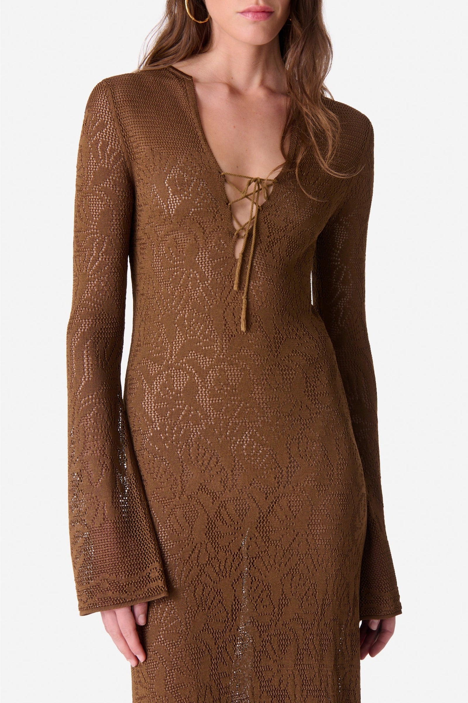 Robe longue ajourée - Brun