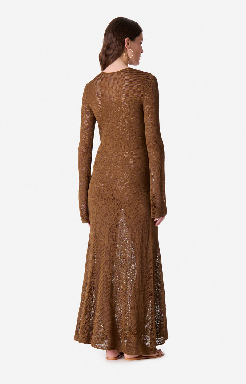 Robe longue ajourée - Brun