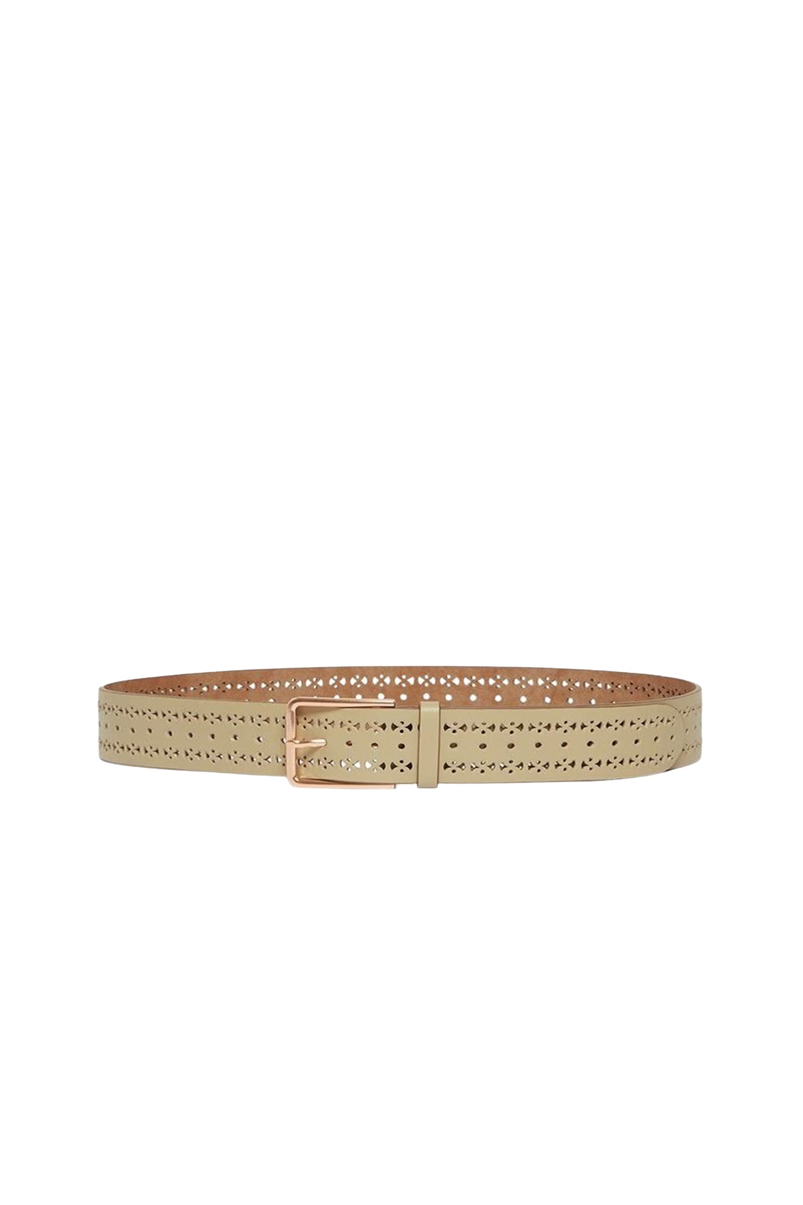 Ceinture ajourée 40mm en cuir lisse - Olive