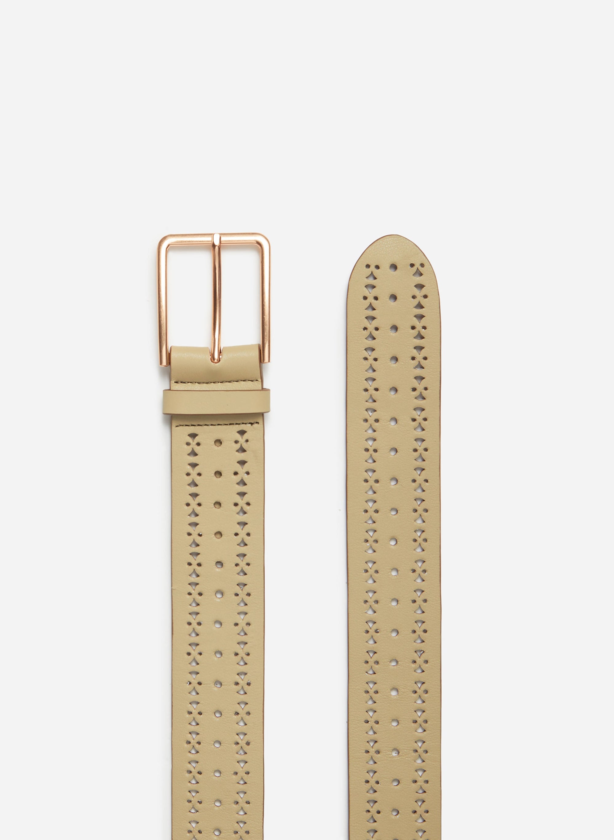 Ceinture ajourée 40mm en cuir lisse - Olive