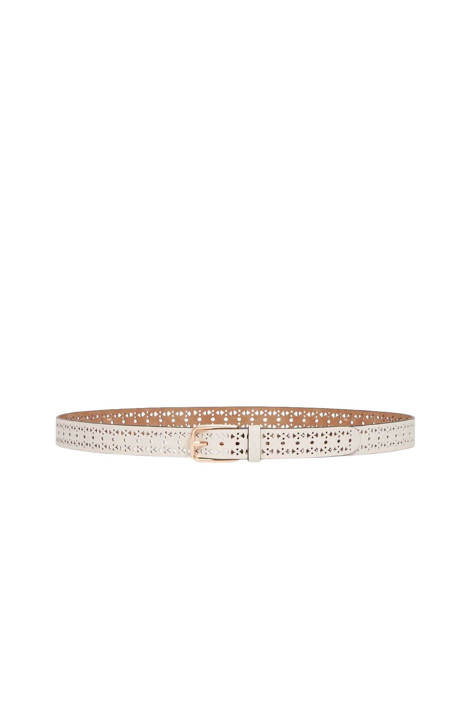 Ceinture ajourée 25mm en cuir lisse - Ivoire