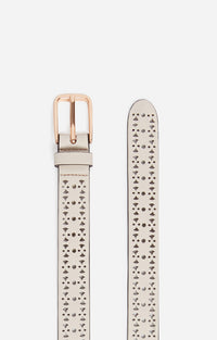 Ceinture ajourée 25mm en cuir lisse - Ivoire