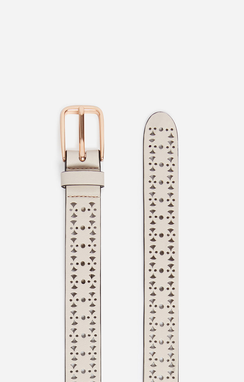 Ceinture ajourée 25mm en cuir lisse - Ivoire